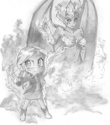 Size: 2376x2712 | Tagged: safe, artist:cross_ornstein, sunset satan, sunset shimmer, equestria girls, armpits, badass, badass adorable, belly button, boots, chibi, clothes, cute, fire, grayscale, jacket, jojo's bizarre adventure, leather jacket, monochrome, shimmerbetes, skirt, stand, traditional art