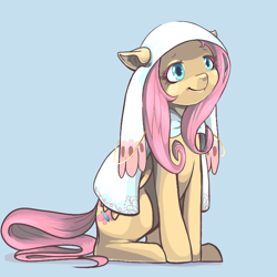 Size: 700x700 | Tagged: safe, artist:idrawweeklypony, fluttershy, incubator (species), pegasus, pony, clothes, crossover, custom, emiri katou, kyubey, kyubeyshy, puella magi madoka magica, smiling, solo, voice actor joke