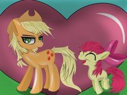 Size: 2000x1500 | Tagged: safe, artist:mrbrunoh1, apple bloom, applejack, earth pony, pony, bonding, happy, heart