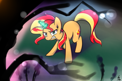 Size: 1200x800 | Tagged: safe, artist:haden-2375, sunset shimmer, pony, unicorn, female, glowing horn, gritted teeth, horn, magic, mare, solo