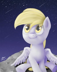 Size: 800x1000 | Tagged: safe, artist:jwj991120, derpy hooves, pegasus, pony, moon, solo, stargazing, stars