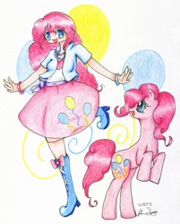 Size: 770x960 | Tagged: safe, artist:rhapsodey, pinkie pie, human, clothes, duo female, female, humanized