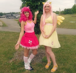 Size: 1000x967 | Tagged: safe, artist:ericameow, fluttershy, pinkie pie, human, cosplay, irl, irl human, photo