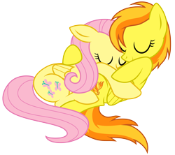 Size: 6000x5323 | Tagged: safe, artist:darkarcher98, fluttershy, spitfire, pegasus, pony, absurd resolution, cuddling, female, lesbian, shipping, simple background, snuggling, spitshy, transparent background, vector