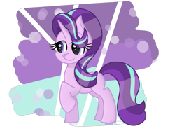 Size: 1363x1017 | Tagged: safe, artist:starburst987, starlight glimmer, pony, unicorn, abstract background, female, mare, raised hoof, smiling, solo