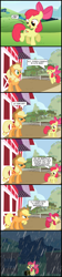 Size: 1024x4584 | Tagged: safe, artist:bronybyexception, apple bloom, applejack, earth pony, pony, applebuse, comic, cutie mark, dishonorapple, disowned, orphanage, rain, scrunchy face, spanish, translation