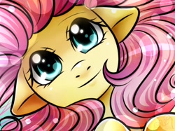 Size: 1590x1190 | Tagged: dead source, safe, artist:princesssilverglow, fluttershy, pegasus, pony, close-up, floppy ears, smiling, smiling at you, solo