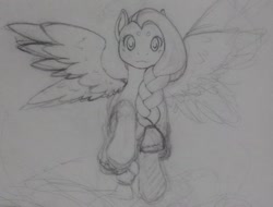 Size: 900x683 | Tagged: safe, artist:shaideu, fluttershy, pegasus, pony, alternate hairstyle, braid, solo, thick eyebrows, traditional art