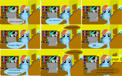 Size: 4032x2511 | Tagged: safe, artist:closingrain, artist:mellowbomb, derpibooru import, rainbow dash, oc, oc:closingrain, oc:doctor dextor wise, pegasus, pony, comic:calamity fateful, 1000 hours in ms paint, comic, dialogue