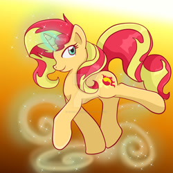 Size: 1024x1024 | Tagged: safe, artist:yoshimarsart, sunset shimmer, pony, glowing horn, happy, magic, smiling, solo, watermark