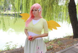 Size: 900x616 | Tagged: safe, artist:mikamisama, fluttershy, human, cosplay, irl, irl human, photo, solo