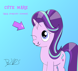 Size: 2000x1832 | Tagged: safe, artist:trackheadtherobopony, starlight glimmer, pony, unicorn, arrow, cute, digital art, female, glimmerbetes, gradient background, one eye closed, signature, solo, wink