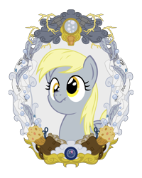 Size: 4800x6000 | Tagged: safe, artist:template93, derpy hooves, pegasus, pony, absurd resolution, anvil, bust, element of muffins, epic derpy, feather, female, frame, mail, mare, muffin, portrait, solo