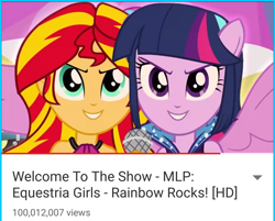 Size: 1440x1160 | Tagged: safe, screencap, sunset shimmer, twilight sparkle, equestria girls, rainbow rocks, happy, singing, smiling, smirk, welcome to the show, youtube