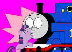 Size: 936x683 | Tagged: safe, derpibooru import, twilight sparkle, confusion and delay, crack shipping, crossover, crossover shipping, female, kissing, male, ms paint, pooh's adventures, shipping, straight, thomas and twilight sparkle's adventures, thomas the tank engine, train, twitom, wat, wtf