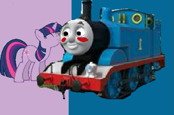 Size: 659x438 | Tagged: safe, derpibooru import, twilight sparkle, crack shipping, crossover, needs more jpeg, pooh's adventures, thomas and twilight sparkle's adventures, thomas the tank engine, train, twitom, wat, wtf