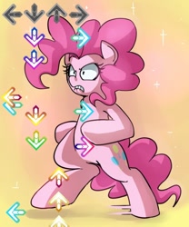 Size: 500x600 | Tagged: safe, artist:uc77, pinkie pie, pony, bipedal, dance dance revolution, hotblooded pinkie pie, rhythm game, solo