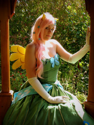 Size: 2112x2816 | Tagged: safe, artist:ringo-chu, fluttershy, human, clothes, cosplay, dress, evening gloves, gala dress, irl, irl human, photo, solo