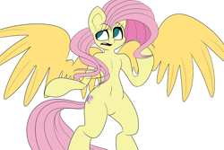 Size: 1280x853 | Tagged: safe, artist:extradan, fluttershy, pegasus, pony, belly button, bipedal, oversized wings, solo