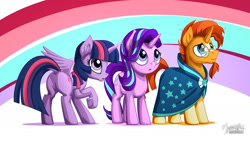 Size: 1920x1080 | Tagged: safe, artist:mysticalpha, starlight glimmer, sunburst, twilight sparkle, twilight sparkle (alicorn), alicorn, pony, unicorn, uncommon bond, glasses, plot, raised hoof, trio