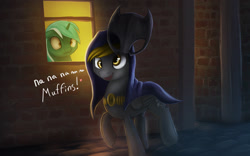 Size: 2000x1250 | Tagged: safe, artist:rain-gear, derpy hooves, lyra heartstrings, batman, batmare, clothes, cosplay, costume, dc comics, kallisti