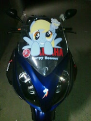 Size: 600x800 | Tagged: safe, derpy hooves, pegasus, pony, decal, female, irl, mare, motorcycle, yamaha