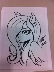 Size: 717x960 | Tagged: safe, artist:kaijusamurai, fluttershy, pegasus, pony, cute, dragoncon, hair over one eye, matt frank, sketch, traditional art