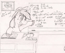 Size: 790x646 | Tagged: safe, artist:thepingaslord, applejack, earth pony, pony, apple, fancy mathematics, hooves, math, teacher, unshorn fetlocks