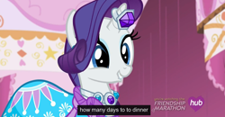 Size: 1600x830 | Tagged: safe, screencap, rarity, pony, unicorn, simple ways, hub logo, lip bite, meme, solo, youtube caption