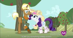 Size: 1151x609 | Tagged: safe, screencap, rarity, trenderhoof, pony, unicorn, simple ways, meme, rhinestone rarihick, youtube caption