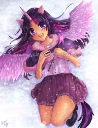 Size: 600x776 | Tagged: safe, artist:oceanchan, derpibooru import, twilight sparkle, twilight sparkle (alicorn), alicorn, eared humanization, horned humanization, humanized, tailed humanization, wand, winged humanization