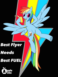 Size: 2000x2666 | Tagged: safe, artist:rdash2116108, derpibooru import, rainbow dash, pegasus, pony, apple cider, commercial, solo, wings