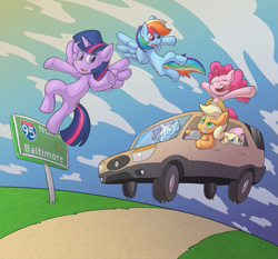 Size: 1007x937 | Tagged: safe, artist:sound-resonance, derpibooru import, applejack, fluttershy, pinkie pie, rainbow dash, rarity, twilight sparkle, twilight sparkle (alicorn), alicorn, earth pony, pegasus, pony, unicorn, buick, buick rendezvous, car, female, mane six, mare, station wagon