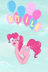 Size: 997x1487 | Tagged: safe, artist:ecchichibi, pinkie pie, earth pony, pony, balloon, solo, then watch her balloons lift her up to the sky