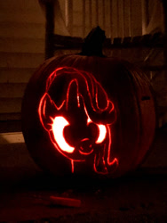 Size: 478x637 | Tagged: safe, artist:doct0rnop3, starlight glimmer, pony, unicorn, halloween, holiday, irl, jack-o-lantern, photo, pumpkin