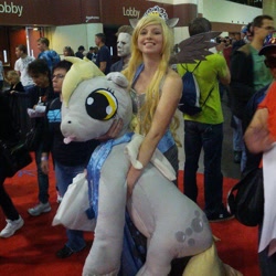 Size: 612x612 | Tagged: safe, artist:katinka0921, derpy hooves, human, 2013, convention, cosplay, irl, irl human, megacon, photo, plushie, princess derpy