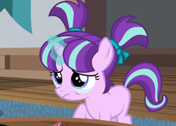 Size: 920x662 | Tagged: safe, screencap, starlight glimmer, pony, unicorn, uncommon bond, age regression, female, filly, glowing horn, sad