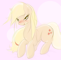 Size: 995x966 | Tagged: safe, artist:v-invidia, applejack, earth pony, pony, bedroom eyes, blushing, solo, tongue out