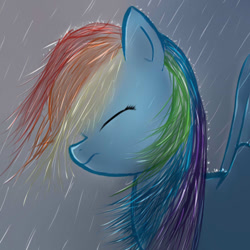 Size: 750x750 | Tagged: safe, artist:13light, derpibooru import, rainbow dash, pegasus, pony, eyes closed, female, mare, rain, solo