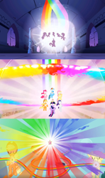 Size: 1280x2160 | Tagged: safe, derpibooru import, edit, edited screencap, screencap, applejack, fluttershy, pinkie pie, rainbow dash, rarity, twilight sparkle, earth pony, pegasus, pony, unicorn, friendship is magic, keep calm and flutter on, the return of harmony, analysis, castle of the royal pony sisters, comparison, elements of harmony, mane six, the elements in action