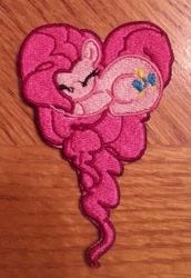 Size: 1034x1500 | Tagged: safe, artist:bamboodog, artist:ethepony, pinkie pie, embroidery, heart pony, irl, patch, photo