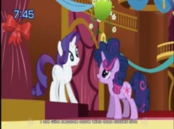 Size: 643x475 | Tagged: safe, derpibooru import, edit, edited screencap, screencap, rarity, twilight sparkle, pony, unicorn, friendship is magic, caption, youtube caption