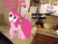 Size: 2809x2107 | Tagged: source needed, useless source url, safe, edit, pinkie pie, human, pony, /mlp/, 4chan, autism, creepy, duo, fetish, human on pony action, irl, irl human, out of character, photo, plot, ponies in real life, sexual harassment, stalker, text, vulgar, why