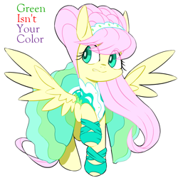 Size: 750x750 | Tagged: safe, artist:30clock, fluttershy, pegasus, pony, green isn't your color, alternate hairstyle, clothes, dress, modelshy, pixiv, solo