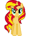 Size: 128x139 | Tagged: safe, artist:onil innarin, derpibooru exclusive, sunset shimmer, pony, c:, female, looking at you, mare, pixel art, simple background, solo, transparent background