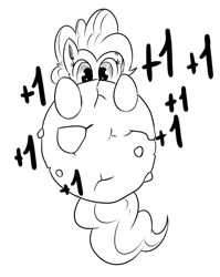 Size: 500x628 | Tagged: safe, artist:xioade, pinkie pie, earth pony, pony, cookie clicker, cute, monochrome