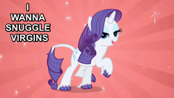 Size: 870x490 | Tagged: source needed, safe, rarity, classical unicorn, pony, unicorn, bedroom eyes, caption, cloven hooves, female, funny, image macro, imma snuggle you, leonine tail, looking at you, open mouth, raised hoof, raised leg, smiling, solo, sparkles, unshorn fetlocks, virgin