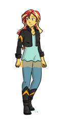 Size: 550x1124 | Tagged: safe, artist:funakounasoul, sunset shimmer, equestria girls, clothes, full body, jacket, leather jacket, pants, solo