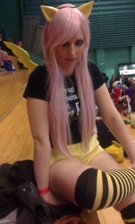 Size: 482x800 | Tagged: safe, artist:littlehybridshila, fluttershy, human, .mov, convention, cosplay, irl, irl human, j-popcon, photo, shed.mov, solo