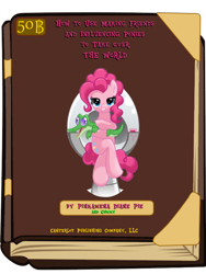 Size: 600x800 | Tagged: safe, gummy, pinkie pie, earth pony, pony, book, book cover meme, exploitable meme, meme, sitting